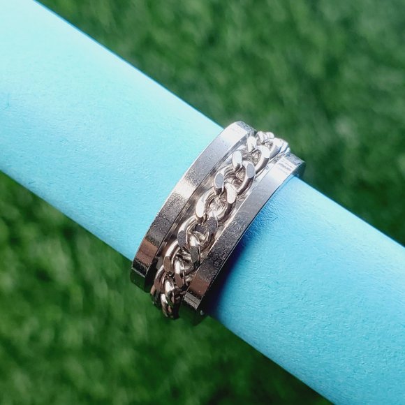 "8MM Stainless Steel Unisex Spinner Ring, AAAQL1017 - Picture 4 of 11